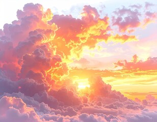 Sunrise through vibrant, fluffy clouds