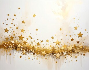 Abstract painting with gold stars on a light beige background