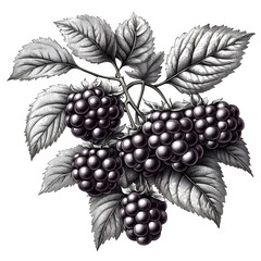 Obraz premium Blackberry branch grayscale illustration