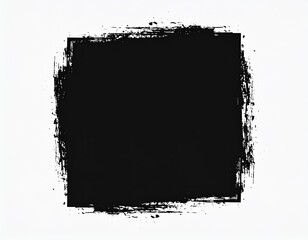 Square black paint splatter graphic on white background
