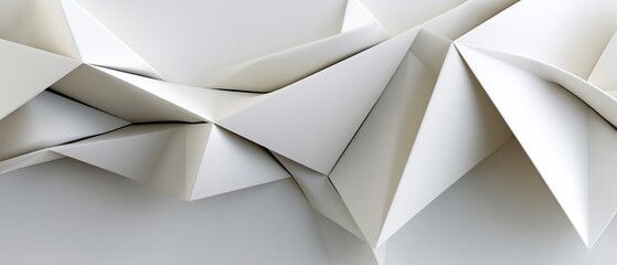 Obraz premium Abstract paper sculpture, geometric folded forms, white on white with shadows and clean lines