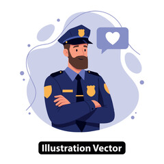 Charming Policeman with Heart Thought Bubble A Vector Illustration of Law Enforcement