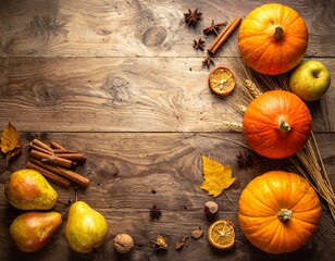 Flat Lay Autumn Harvest Food and Seasonal Items