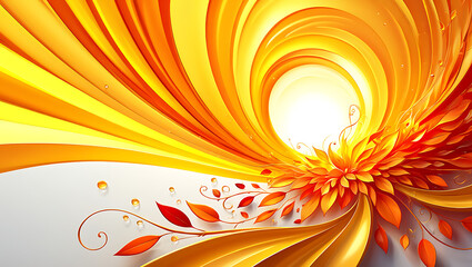 Abstract Sunburst and Autumn Leaves Background