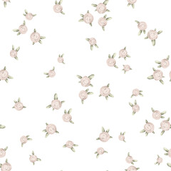 Watercolor delicate seamless pattern with wildflowers, plants. Floral, botanical  background. Ethereal leaves and branches