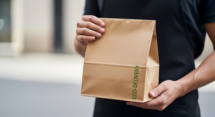 Food Delivery Person Holding Takeaway Bag