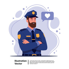 A Policeman's Affection Illustration of a Smiling Law Enforcement Officer with a Heart Bubble