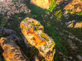 The monastery Meteora, aerial rocky monasteries complex in Greece near Kalabaka city. HMonastery of the Holy Trinity