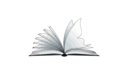An open book with pages fluttering and transforming into the delicate wing of a butterfly on a white background.