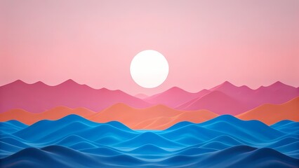 Fototapeta premium Vibrant Abstract Mountain and Ocean Sunset Landscape