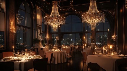 Elegant restaurant interior night