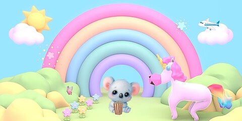 Fototapeta premium candy colour rainbow cartoon unicorn 