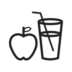 A fresh red apple next to a glass of apple juice with a straw representing healthy eating and refreshment