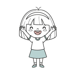 Obraz premium Cute cartoon girl with short hair smiling happily.