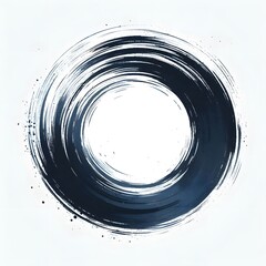 A navy blue dirty circle ring brush stroke isolated on white background .