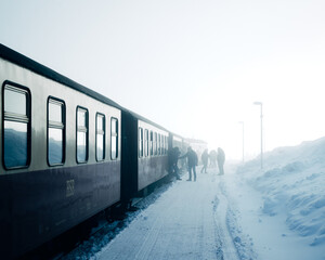 Brocken Railway in winter at Harz National Park