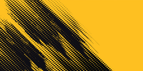 Yellow and black backdrop with dot halftone pattern element. Abstract brush grunge background. retro comic concept for your graphic design, banner or poster See Less modern