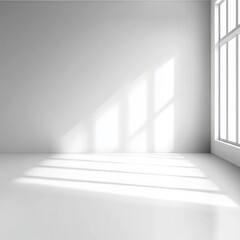 Fototapeta premium Simple white background in a studio, great for showing off products. A plain gray room with window shadows. Use this space to display your product with a soft, blurry background. 