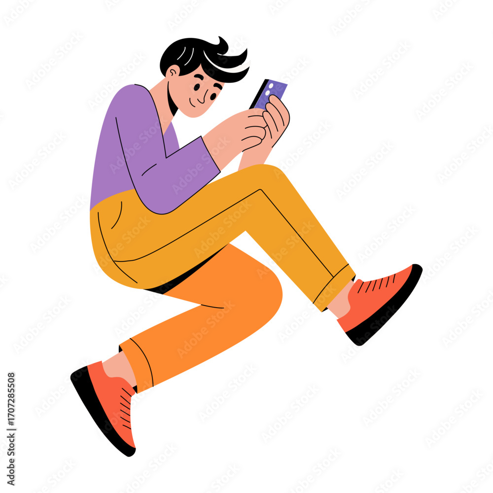 Canvas Prints a flat style illustration showing a person using phone