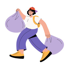 A flat style illustration showing a person throwing trash 