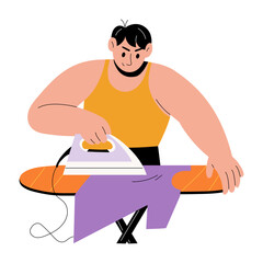 A flat style illustration showing a person ironing shirt 

