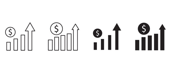 Obraz premium Financial growth chart icon. with dollar sign isolated on white background.
