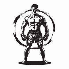 Strong Muay Thai Fighter Silhouette Standing Vector on white background