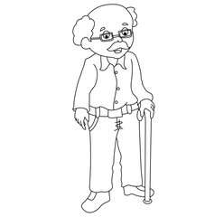 Cute cartoon hand drawn vector old man or grand father outline.