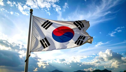 South Korean flag waving in a blue sky