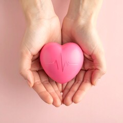 Obraz premium Pink heart held in hands