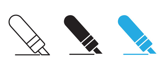 Marker icon set. in line solid and filled style isolated on white background.