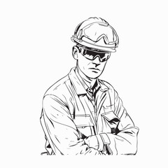 Construction Engineer Wearing Protective Clothing Helmet and Gear Vector Illustration