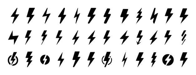 Collection of Black Lightning Bolt Icons and Symbols