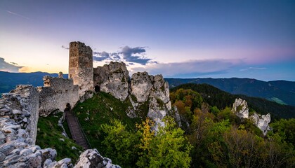 Fototapeta premium Majestic castle ruins at sunset