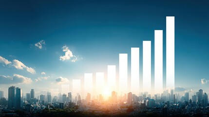 A stunning city skyline featuring skyscrapers symbolizing financial sequence and layered economic development metrics