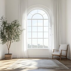 Bright room with white walls and a large window.
