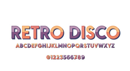 Fototapeta premium Vibrant retro disco font with colorful letters and numbers on a white background