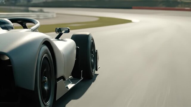 Sleek racing car accelerates through a winding track, showcasing dynamic motion and precision handling, capturing the thrill of high-speed driving in a competitive environment