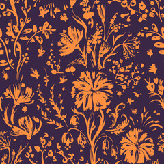 Elegant floral seamless pattern - branches with flowers. Repeat print with delicate 