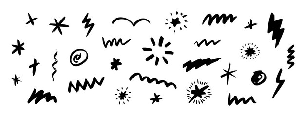 Collection of Hand-Drawn Black and White Abstract Symbols and Shapes