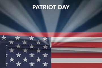 Patriot Day Background with American Flag and Blue Rays