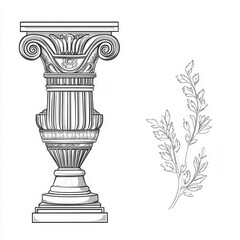 Column and Greek vase outlines. A fourth design. Vector image.

