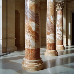 Columns with fancy marble designs, like those from ancient Greece.
