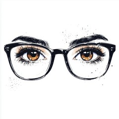 Cute, hand-drawn eyes with stylish glasses for women.
