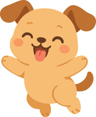 Obraz premium A cheerful and adorable cartoon puppy with a happy smiling face and open arms, jumping in excitement and joy on an isolated background