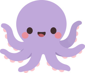 A charming cartoon illustration of a cute purple octopus, featuring a happy smiling face and simple flat design style