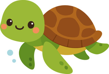 Cute cartoon sea turtle swimming happily in the ocean, an adorable reptile vector illustration character for children's design