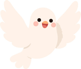 Charming illustration of a white dove, a symbol of peace and hope, flying with joy and spreading its wings against a clean background