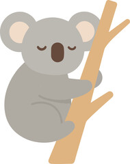 Cute sleepy koala illustration clinging to a tree branch. Adorable Australian animal cartoon character with closed eyes, sleeping peacefully. Vector graphic isolated on a white background © Muhammad