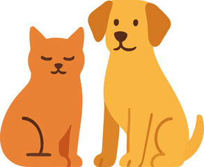 Cute cartoon ginger cat and golden dog sitting side by side, a heartwarming symbol of animal friendship and companionship